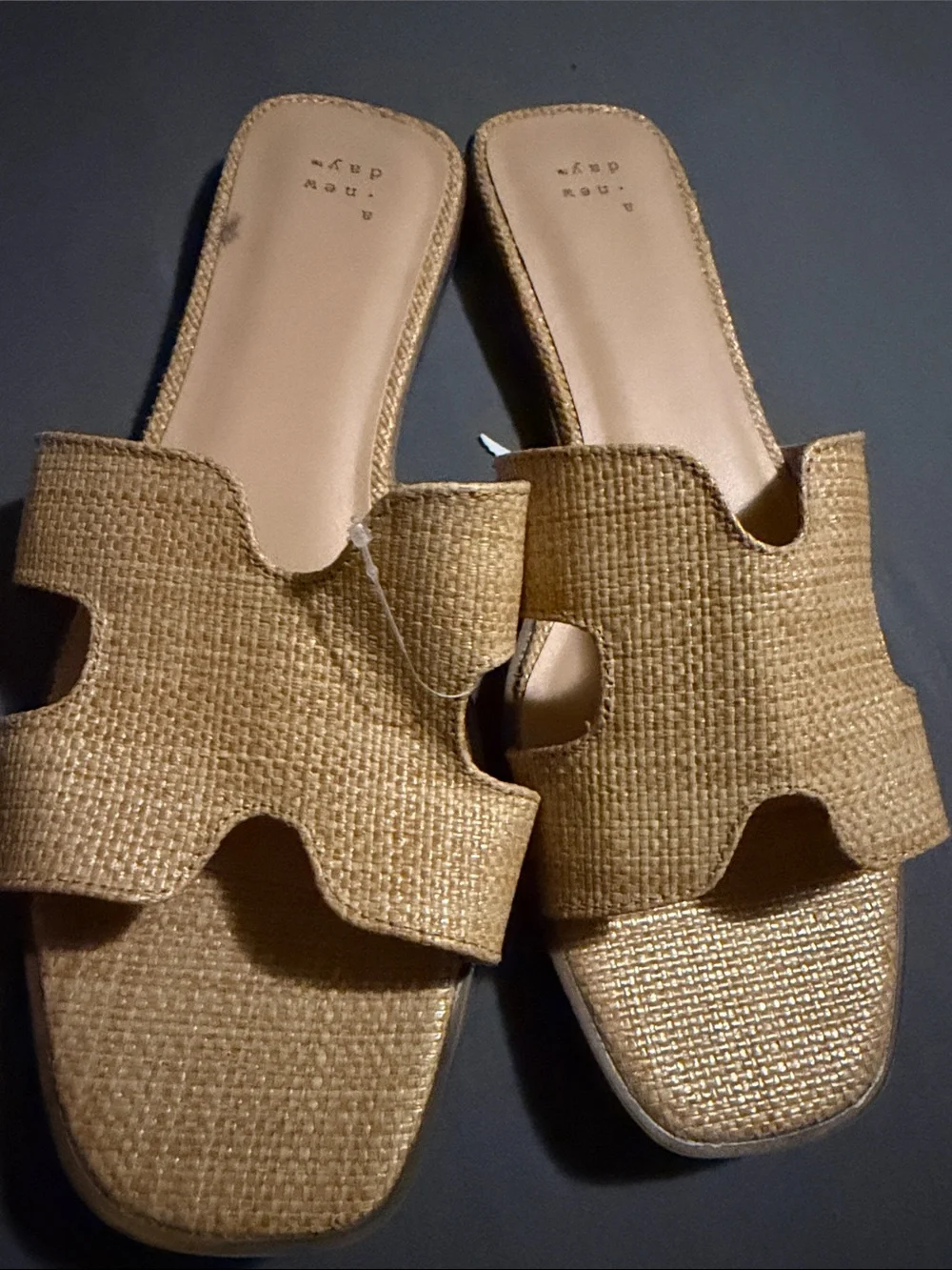 💜a new day Women's Nina Raffia Wide Width H-Band Slide Sandals Size:11W